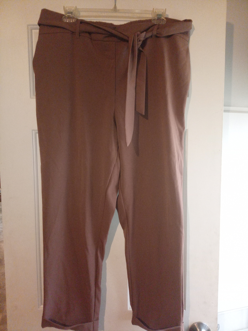 Womens Tan Tie-Waist Dress Pants